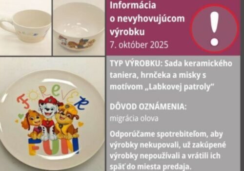 Sada keramického riadu s motívom Labkovej patroly má problém s migráciou olova, varujú hygienici