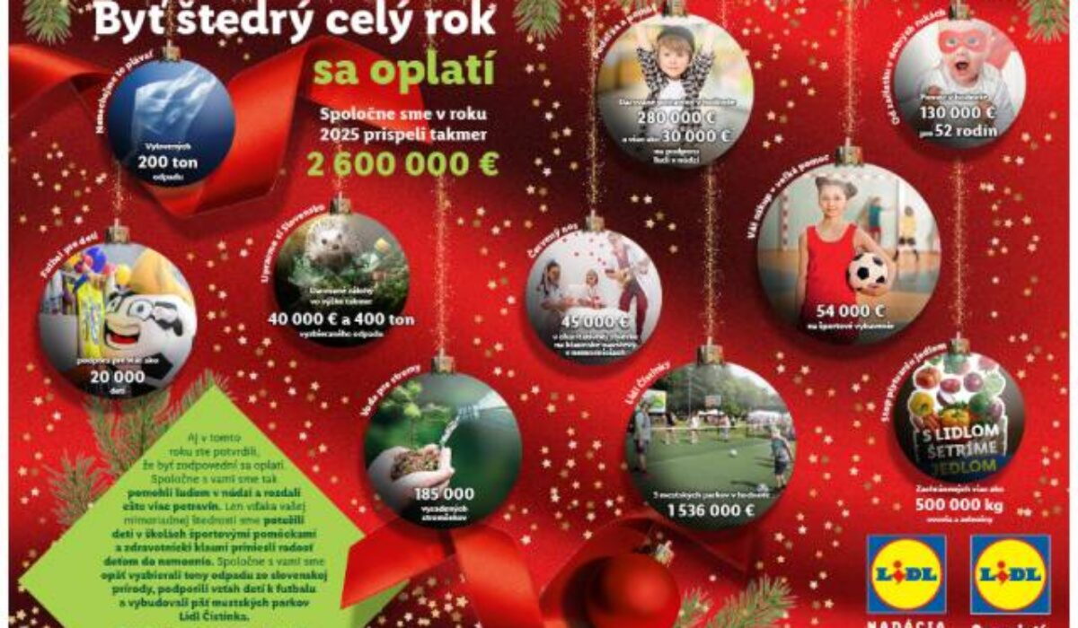 Keď sa malé gestá zmenia na veľkú pomoc: Lidl spolu so svojimi zákazníkmi pomohol projektami za takmer 2,6 milióna eur